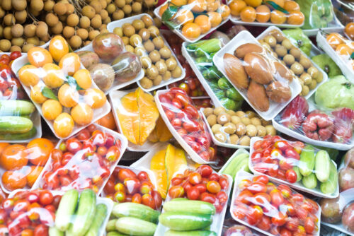 shrink wrapped fruits and vegetables